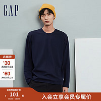 Gap 盖璞 男装春秋LOGO水洗棉宽松长袖T恤纯棉舒适运动圆领上衣841243 海军蓝 165/88A(S)亚洲尺码