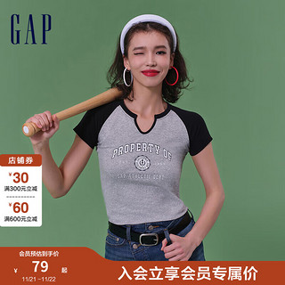 Gap 盖璞 女装2024夏季小U字领撞色插肩短袖T恤柔软亲肤女友T873956 灰色 165/84A(M) 亚洲尺码