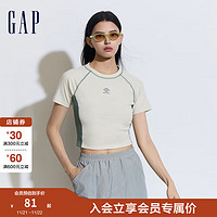 Gap 盖璞 女装2024夏季新款logo撞色拼接明线针织短袖T恤套头上衣889920 米色 160/80A(S) 亚洲尺码