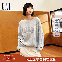 Gap 盖璞 女装2024初秋新款可机洗抗静电logo绞花毛衣气质针织衫637635 浅蓝色 165/84A(M) 亚洲尺码