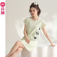 芬腾女士睡裙夏季纯棉短袖连衣裙夏天少女甜美卡通休闲外穿睡衣裙