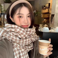 2024秋冬季保暖针织围脖韩版百搭流苏千鸟格子围巾女保暖