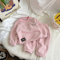拥抱熊儿童睡衣套装保暖秋冬男童加厚家居服宝宝加绒衣服套装 家居服-桃粉色 80cm