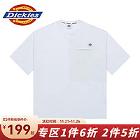 Dickies 帝客 短袖T恤 简约拼接小口袋圆领情侣短袖t恤DK010989 白色 XXL