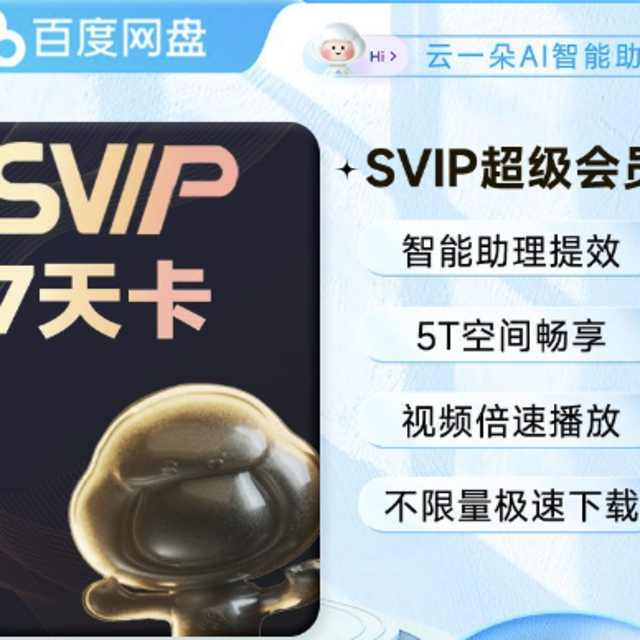 百度网盘 超级会员周卡 7天SVIP会员直充极速下载