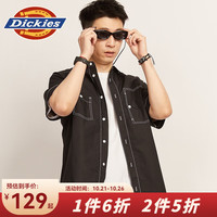dickies衬衫休闲黑白短袖logo小印花上衣男装衬衫DK010212 黑色 S