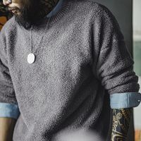 马登工装美式复古半边绒圆领毛衣慵懒风套头灰色加绒保暖上衣男秋