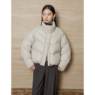 自巧小个子设计感泡芙短款羽绒服女2024冬季加厚保暖鸭绒外套 象牙灰 1