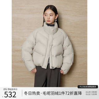 自巧小个子设计感泡芙短款羽绒服女2024冬季加厚保暖鸭绒外套 象牙灰 1