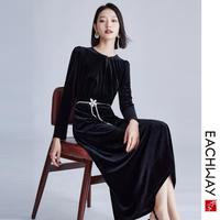 艺之卉 EACHWAY【新年礼服裙】红丝绒连衣裙女秋季气质高级感中长裙