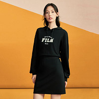 FILA 斐乐 女装连衣裙女士运动休闲连帽针织长袖卫衣连衣裙