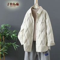 子牧棉麻2023冬装 女衬衫领棉服百搭宽松显瘦轻薄上衣棉衣外套4578 米白色 L(105-115斤)