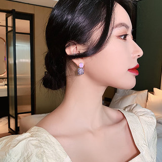 KOSE925银针碎银几何圈圈耳环女2024时尚小众设计高级感耳圈耳饰 紫色水钻耳钉