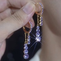 OIDSG轻奢高级感紫色锆石水滴耳环女时尚精致百搭耳扣流苏耳坠耳饰 紫色锆石水滴耳环