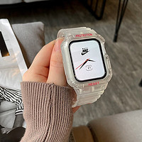 PENC IWATCH 适用苹果手表apple watch7新款一体表带6运动5原装4男款创意女士表壳 电子风-透白