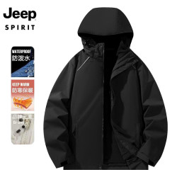 JEEP SPIRIT Jeep 吉普 冲锋外套冬季情侣款三合一两件套金貂绒内胆保暖防寒服855 男款黑色 XL