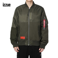 izzue男装棉服冬季潮流军事字母饰带飞行夹克7229W9D