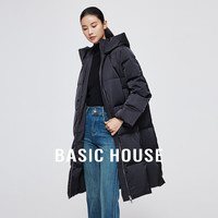 百家好(Basic House)Basic House/百家好高级感撞色羽绒服宽松连帽中长款外套2024女 黑色 M 120-130斤