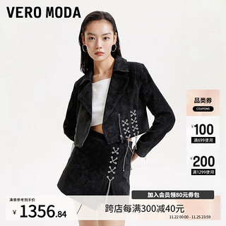 VERO MODA VEROMODA皮衣女休闲百搭时尚复古廓形皮革外套 S57黑色 170/88A/L