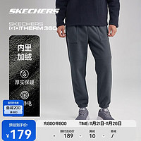 SKECHERS 斯凯奇 保暖摇粒绒长裤运动户外黑色休闲裤P423M111