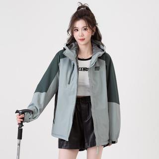 拼接户外运动登山服秋冬时尚百搭连帽宽松开衫工装外套女上衣