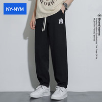 NY-NYM 联名秋季百搭宽松男士长裤2024潮牌情侣新款高街刺绣男女休闲裤 黑色