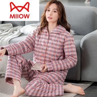 猫人（MiiOW）纯棉夹棉睡衣女冬季加厚三层保暖棉袄秋冬款大码中年家居服舒适 XPW-408 XL