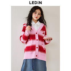 LEDIN 乐町 草莓奶糖开衫24年春新款圣诞氛围感条纹开衫新年红毛衣外套