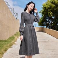 香影 X.YING【2024时尚秋装】高级感连衣裙女长袖针织拼接格雷系法式裙子