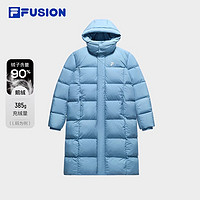 FILA FUSION斐乐潮牌款长款羽绒服2024冬季宽松连帽外套 安逸蓝-BU 165/88A/S