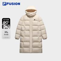 FILA FUSION斐乐潮牌款长款羽绒服2024冬季宽松连帽外套 麦乳色-BG 180/100A/XL