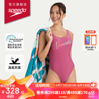速比涛(Speedo)复古logo性感露背防晒抗氯日常休闲连体泳衣女 粉色 34 34(身高158-165cm,重50-57kg)