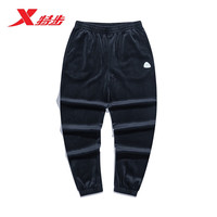特步(XTEP)特步运动裤女2022秋冬灯芯绒宽松保暖女裤子休闲束脚针织长裤 黑蓝色 S