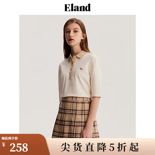 E·LAND 衣恋 ELAND衣恋短袖t恤女夏季修身撞色刺绣polo领短袖上衣女 象牙白/白色(39)Ivory S/160