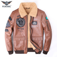 PERCOOL澳洲皮毛一体飞行服员皮夹克真皮皮衣男绵羊皮冬季翻领皮草外套厚 驼色 (皮毛一体) 3XL号 165-180斤 3XL号(斤-斤)