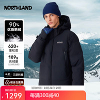 诺诗兰(NORTHLAND)男士羽绒服高蓬鹅绒羽绒服防泼防油污通勤户外徒步羽绒外套 纯黑色 180
