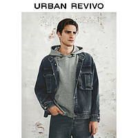 URBAN REVIVO UR2024冬季新款男装街头休闲工装贴袋立领牛仔外套UML840102