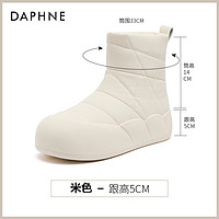 DAPHNE 达芙妮 大头雪地靴女款2024新款冬季加绒加厚保暖皮面防水面包棉鞋