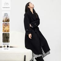 【杜鹃同款】2024冬装复古氛围感含驼绒女式中长款双面呢大衣
