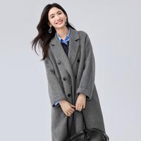 高级质感绵羊毛大翻领设计感呢大衣女2024秋双排扣