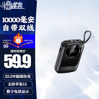 PADO 半岛铁盒 充电宝10000毫安时自带快充双线Z10000PD支持20W/22.5W超级快充Q电迷你便携手提移动电源黑色 10000毫安（四出二入）黑色