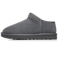 FOURDATRY雪地靴女冬季平底短筒东北棉鞋男加绒加厚防水保暖真皮雪地鞋 7111/灰色 45