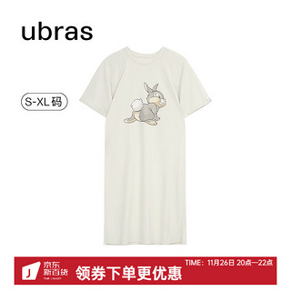 Ubras 虞书欣同云棉插肩短袖连衣裙家居服睡裙睡衣女 快乐云棉-茉莉白色 L