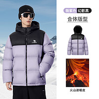 骆驼火山羽绒服男女款2024秋冬户外连帽加厚防泼水面包服 【火山】男款M13CR07089C 薇紫色/幻影黑