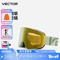 Vector滑雪镜成人滑雪眼镜可带眼镜双层防雾磁吸柱面镜单板滑雪护目镜 洞石绿【滑雪护目镜+镜盒】 均码
