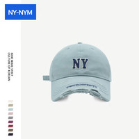 NY-NYM 潮牌NY字母刺绣破洞棒球帽女韩版街头时尚大帽檐显脸小鸭舌帽子男 蓝色