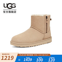 UGG 女士时尚舒适双拉链款纯色休闲经典迷你短靴雪地靴 1118853 芥菜籽色 42