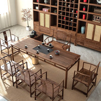 瑞作 实木茶桌 1.6米桌+1主+4客 老榆木组合