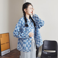 唐狮 TONLION棋盘格牛仔外套女早春穿搭韩版时尚百搭牛仔衣潮
