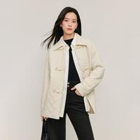 新中式轻薄绗缝夹棉保暖棉衣2024冬季女装宽松衬衫式棉服